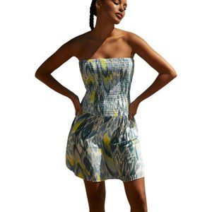 NWT ANTHROPOLOGIE BL Motif Smocked Reversible Strapless Mini Dress - XL